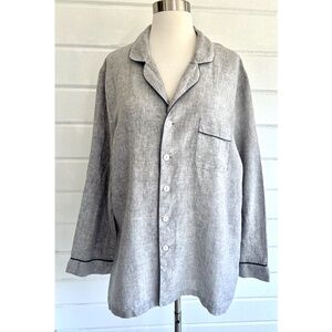 PIGLET IN BED Gray 100% Linen Pajama Shirt in Gray - L